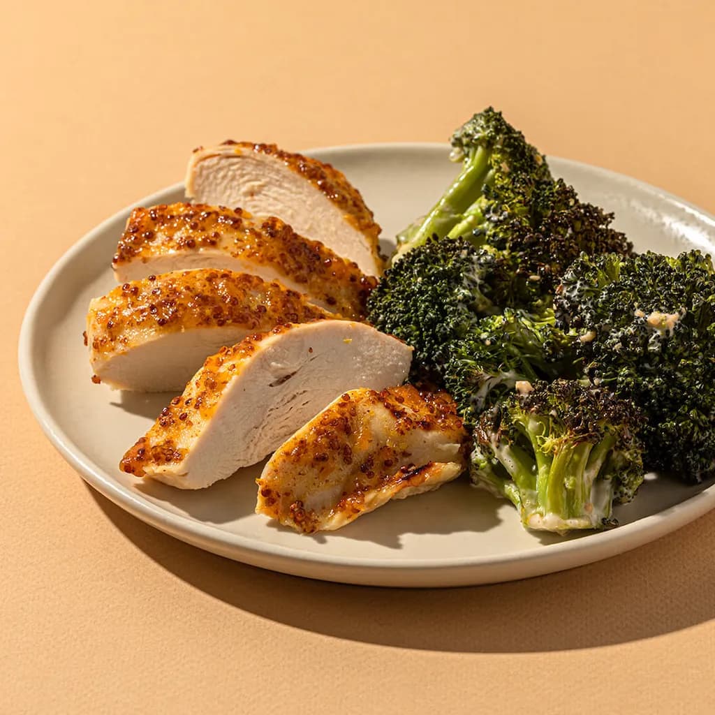 Apricot-Glazed Chicken Breast with Creamy Caesar Broccoli