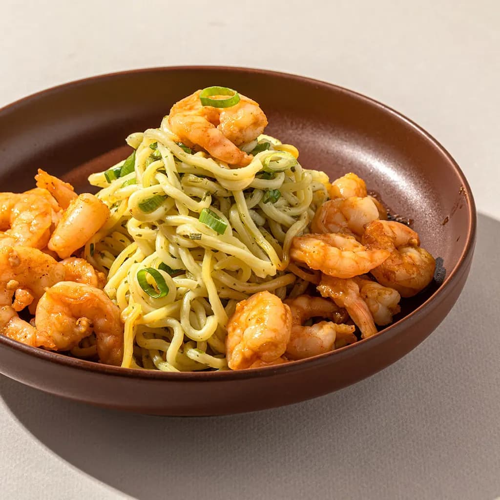 Five Spice Honey-Glazed Shrimp with Ginger Scallion Noodles