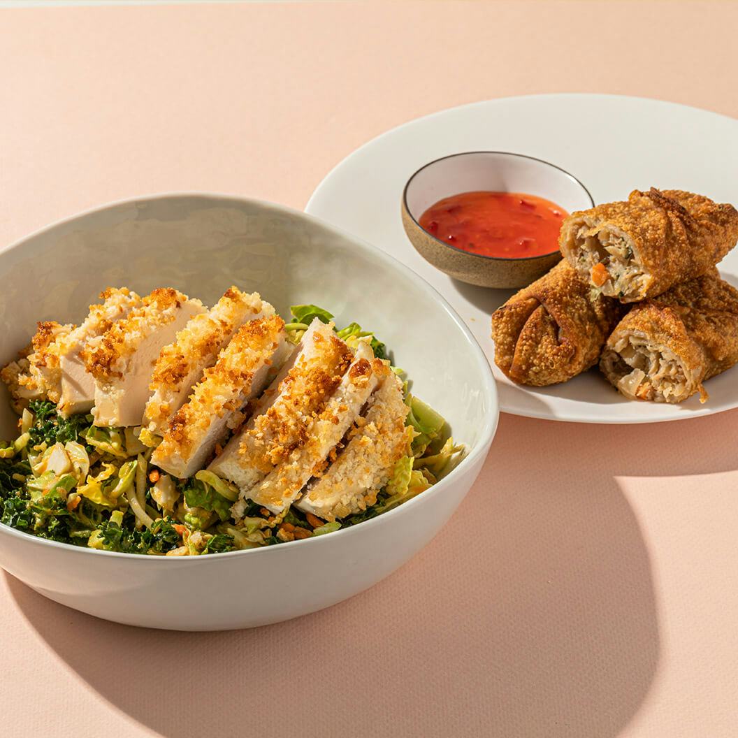 Sesame-Crusted Chicken Salad with Two Chicken Egg Rolls
